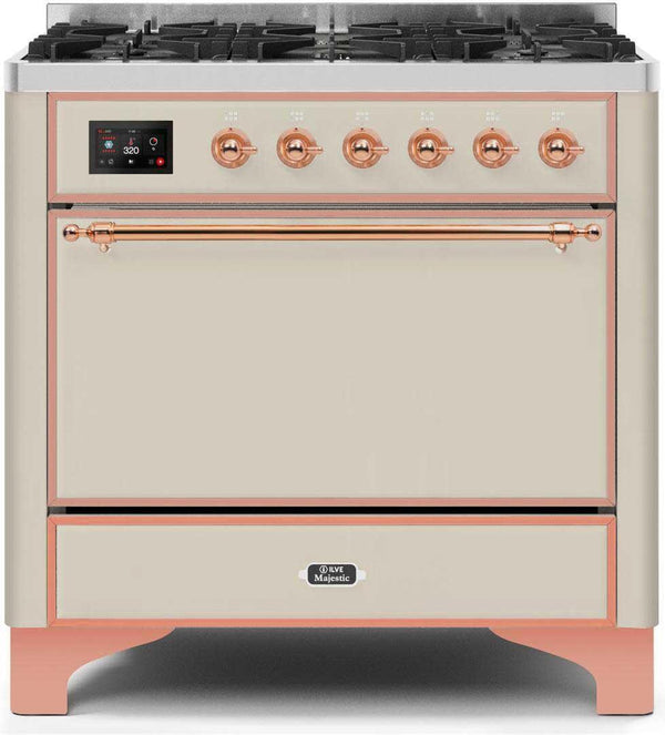 ILVE 36" Majestic II Dual Fuel Range with 6 Burners - 3.5 cu. ft. Oven - Antique White (UM096DQNS3AWP)