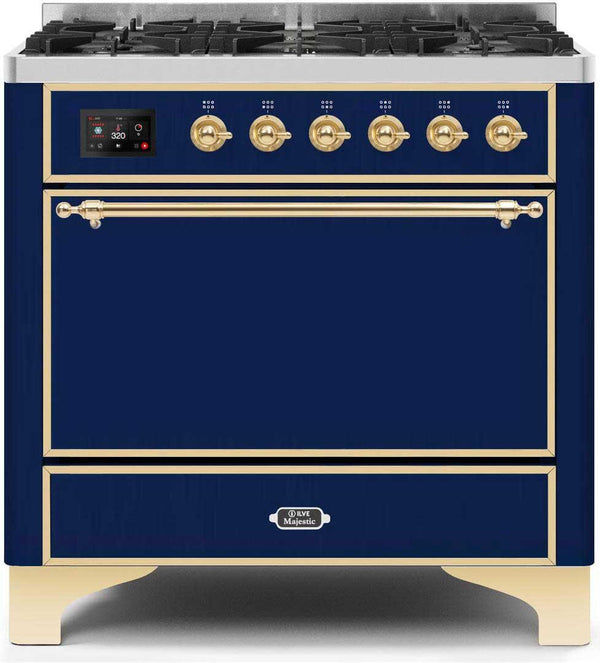 ILVE 36" Majestic II Dual Fuel Range with 6 Burners - 3.5 cu. ft. Oven - Blue (UM096DQNS3MBG)