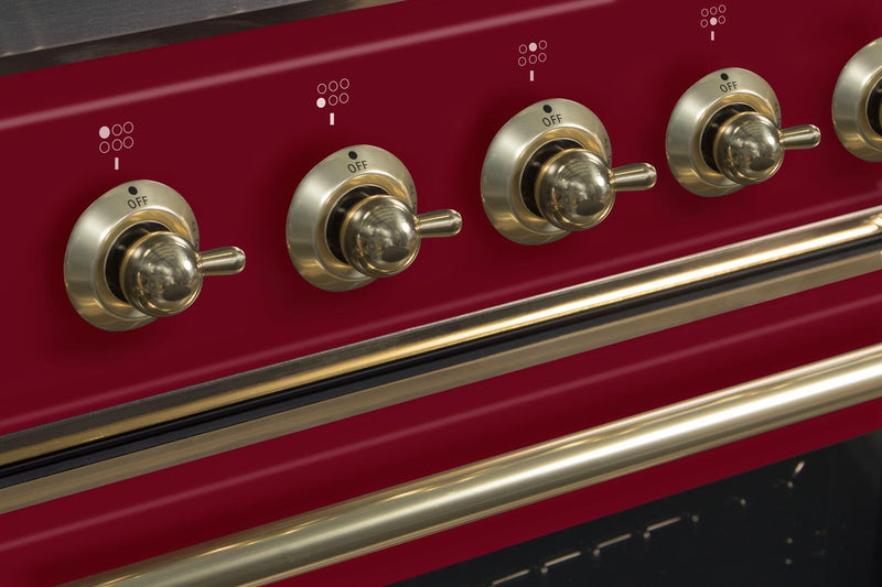 ILVE 36" Majestic II Dual Fuel Range with 6 Burners - 3.5 cu. ft. Oven - Brass Trim in Burgundy (UM096DNS3BUG)