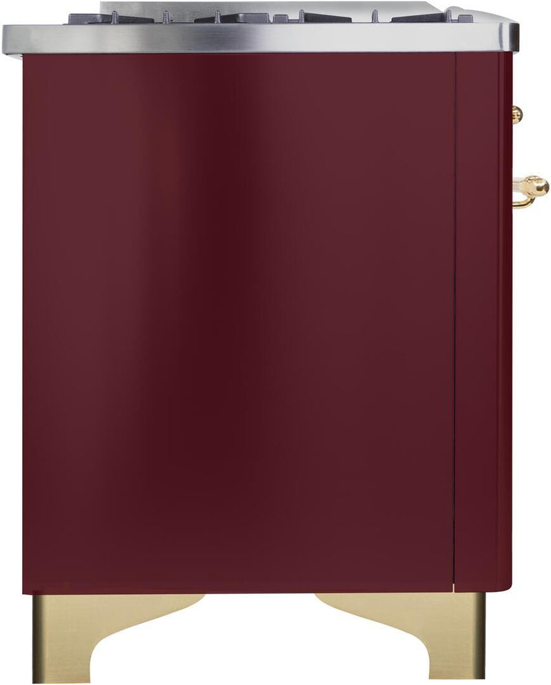 ILVE 36" Majestic II Dual Fuel Range with 6 Burners - 3.5 cu. ft. Oven - Brass Trim in Burgundy (UM096DNS3BUG)