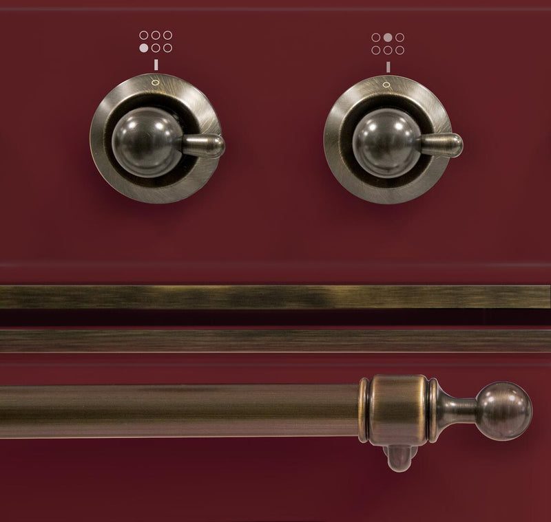 ILVE 36" Majestic II Dual Fuel Range with 6 Burners - 3.5 cu. ft. Oven - Bronze Trim in Burgundy (UM096DNS3BUB)