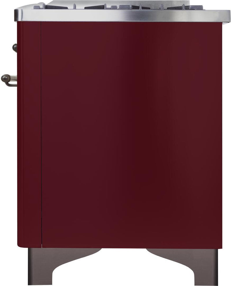 ILVE 36" Majestic II Dual Fuel Range with 6 Burners - 3.5 cu. ft. Oven - Bronze Trim in Burgundy (UM096DNS3BUB)