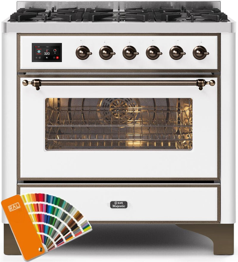 ILVE 36" Majestic II Dual Fuel Range with 6 Burners - 3.5 cu. ft. Oven - Bronze Trim in Custom RAL Color (UM096DNS3RALB)
