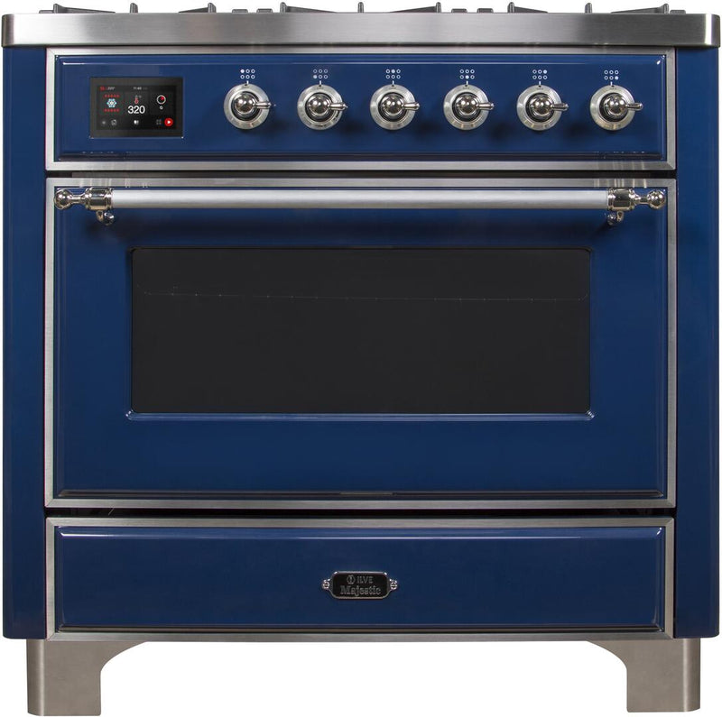 ILVE 36" Majestic II Dual Fuel Range with 6 Burners - 3.5 cu. ft. Oven - Chrome Trim in Blue (UM096DNS3MBC)