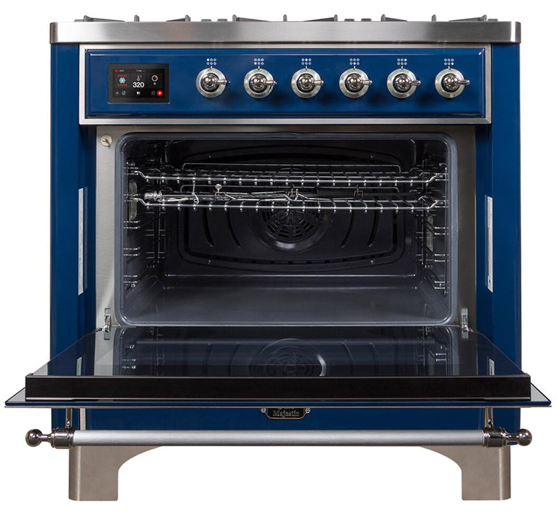 ILVE 36" Majestic II Dual Fuel Range with 6 Burners - 3.5 cu. ft. Oven - Chrome Trim in Blue (UM096DNS3MBC)