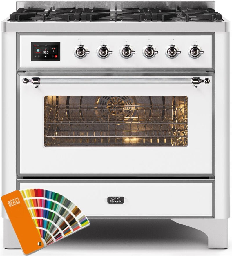 ILVE 36" Majestic II Dual Fuel Range with 6 Burners - 3.5 cu. ft. Oven - Chrome Trim in Custom RAL Color (UM096DNS3RALC)