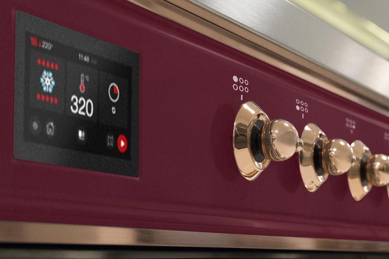 ILVE 36" Majestic II Dual Fuel Range with 6 Burners - 3.5 cu. ft. Oven - Copper Trim in Burgundy (UM096DNS3BUP)