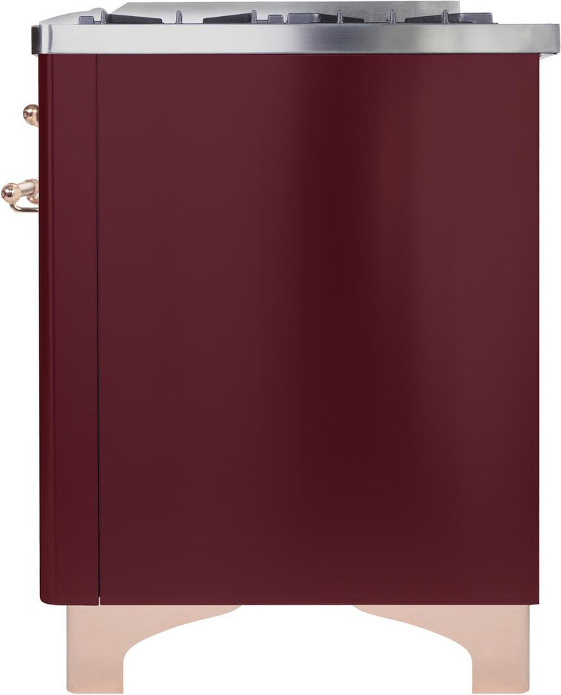 ILVE 36" Majestic II Dual Fuel Range with 6 Burners - 3.5 cu. ft. Oven - Copper Trim in Burgundy (UM096DNS3BUP)