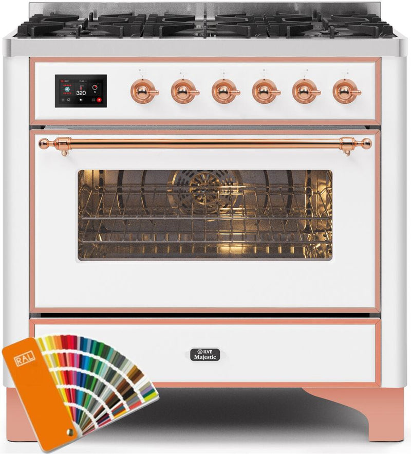 ILVE 36" Majestic II Dual Fuel Range with 6 Burners - 3.5 cu. ft. Oven - Copper Trim in Custom RAL Color (UM096DNS3RA)