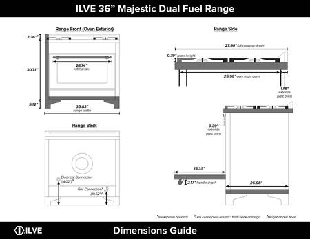 ILVE 36" Majestic II Dual Fuel Range with 6 Burners - 3.5 cu. ft. Oven - Custom RAL Color (UM096DQNS3RA)