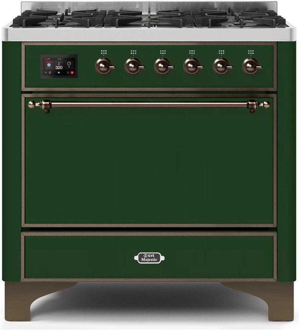 ILVE 36" Majestic II Dual Fuel Range with 6 Burners - 3.5 cu. ft. Oven - Emerald Green (UM096DQNS3EGB)