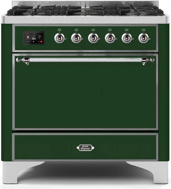 ILVE 36" Majestic II Dual Fuel Range with 6 Burners - 3.5 cu. ft. Oven - Emerald Green (UM096DQNS3EGC)