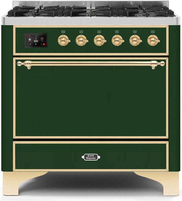 ILVE 36" Majestic II Dual Fuel Range with 6 Burners - 3.5 cu. ft. Oven - Emerald Green (UM096DQNS3EGG)