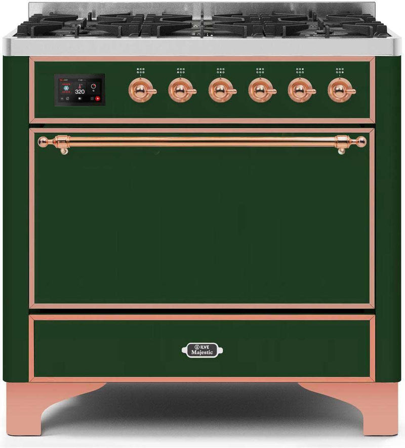 ILVE 36" Majestic II Dual Fuel Range with 6 Burners - 3.5 cu. ft. Oven - Emerald Green (UM096DQNS3EGP)