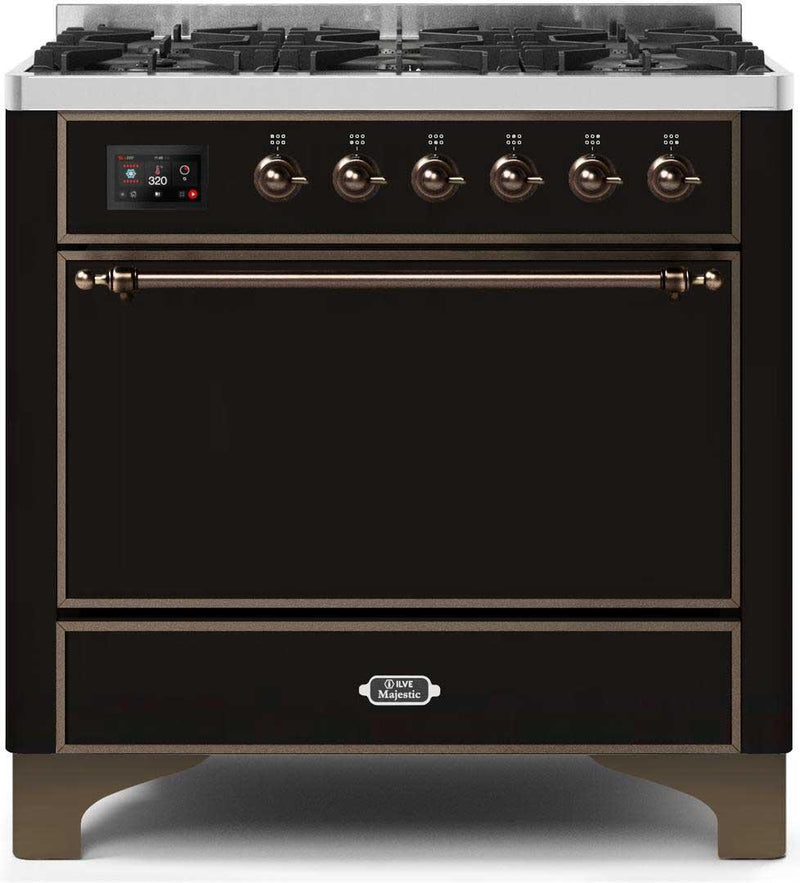 ILVE 36" Majestic II Dual Fuel Range with 6 Burners - 3.5 cu. ft. Oven - Glossy Black (UM096DQNS3BKB)