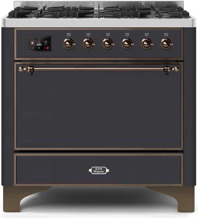 ILVE 36" Majestic II Dual Fuel Range with 6 Burners - 3.5 cu. ft. Oven - Matte Graphite (UM096DQNS3MGB)