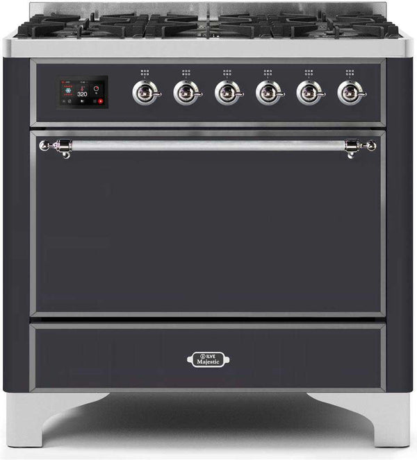 ILVE 36" Majestic II Dual Fuel Range with 6 Burners - 3.5 cu. ft. Oven - Matte Graphite (UM096DQNS3MGC)