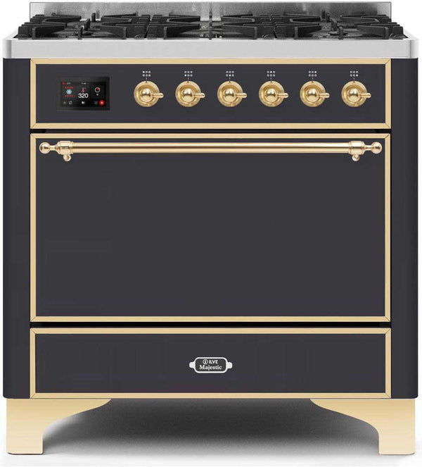 ILVE 36" Majestic II Dual Fuel Range with 6 Burners - 3.5 cu. ft. Oven - Matte Graphite (UM096DQNS3MGG)