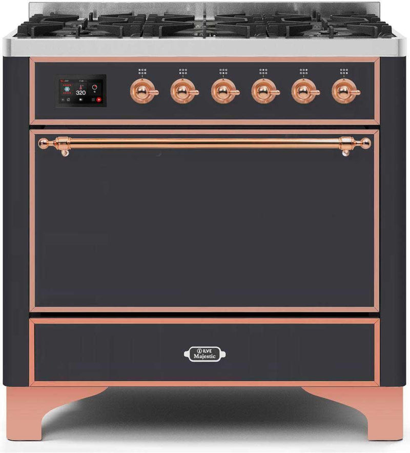 ILVE 36" Majestic II Dual Fuel Range with 6 Burners - 3.5 cu. ft. Oven - Matte Graphite (UM096DQNS3MGP)