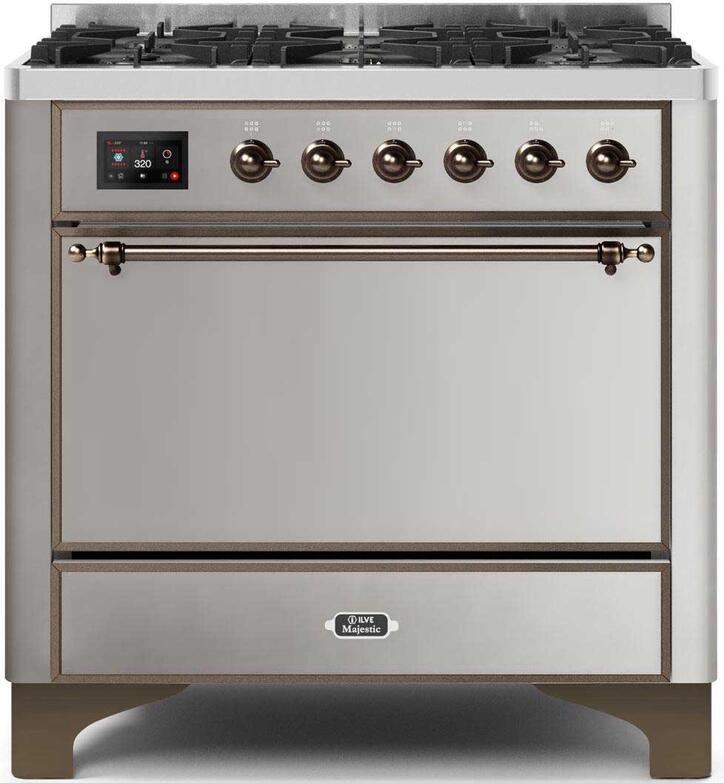 ILVE 36" Majestic II Dual Fuel Range with 6 Burners - 3.5 cu. ft. Oven - Stainless Steel (UM096DQNS3SSB)