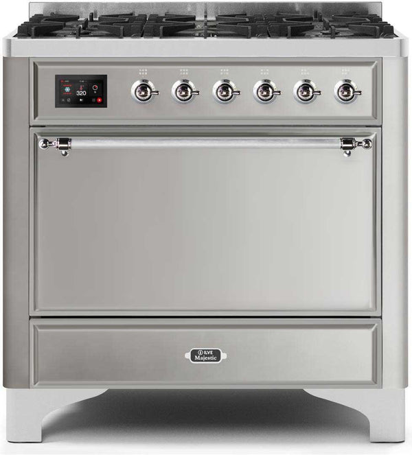 ILVE 36" Majestic II Dual Fuel Range with 6 Burners - 3.5 cu. ft. Oven - Stainless Steel (UM096DQNS3SSC)