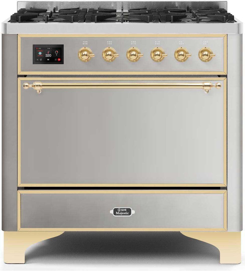 ILVE 36" Majestic II Dual Fuel Range with 6 Burners - 3.5 cu. ft. Oven - Stainless Steel (UM096DQNS3SSG)