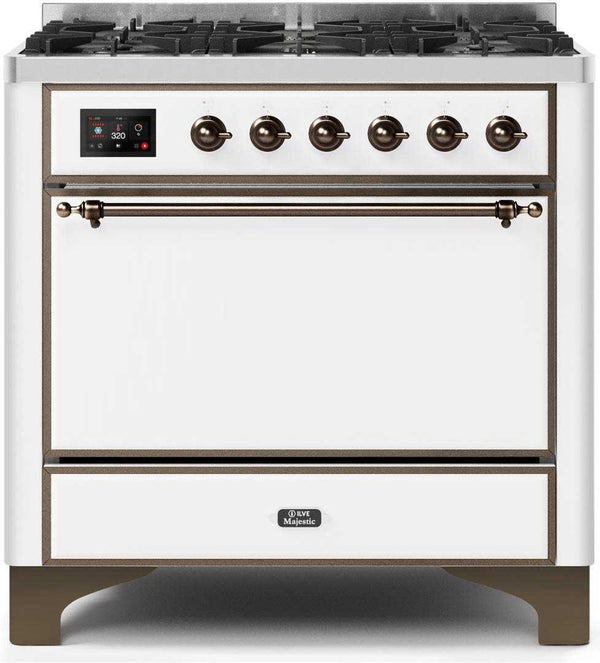 ILVE 36" Majestic II Dual Fuel Range with 6 Burners - 3.5 cu. ft. Oven - White (UM096DQNS3WHB)