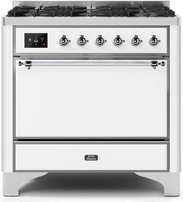 ILVE 36" Majestic II Dual Fuel Range with 6 Burners - 3.5 cu. ft. Oven - White (UM096DQNS3WHC)