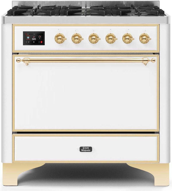 ILVE 36" Majestic II Dual Fuel Range with 6 Burners - 3.5 cu. ft. Oven - White (UM096DQNS3WHG)