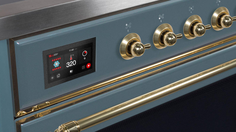 ILVE 36" Majestic II Dual Fuel Range with 6 Burners - 4.1 cu. ft. Oven - in Blue Grey with Brass Trim (UM096DNS3BGG)