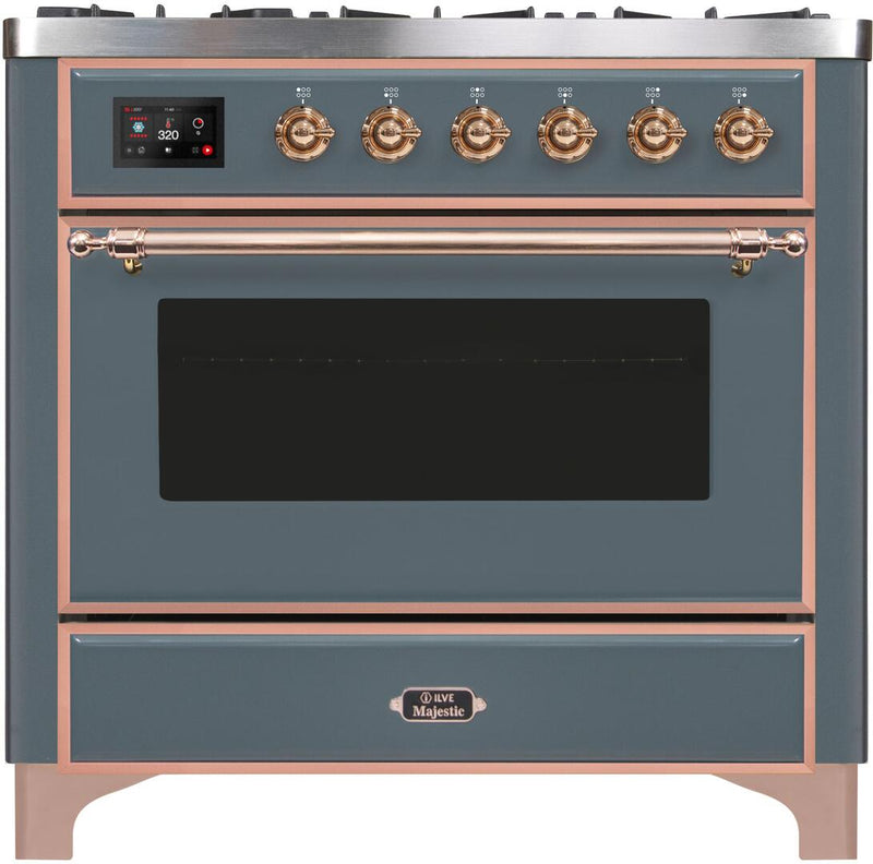 ILVE 36" Majestic II Dual Fuel Range with 6 Burners - 4.1 cu. ft. Oven - in Blue Grey with Copper Trim (UM096DNS3BGP)