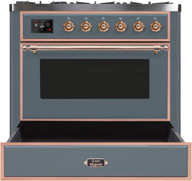 ILVE 36" Majestic II Dual Fuel Range with 6 Burners - 4.1 cu. ft. Oven - in Blue Grey with Copper Trim (UM096DNS3BGP)