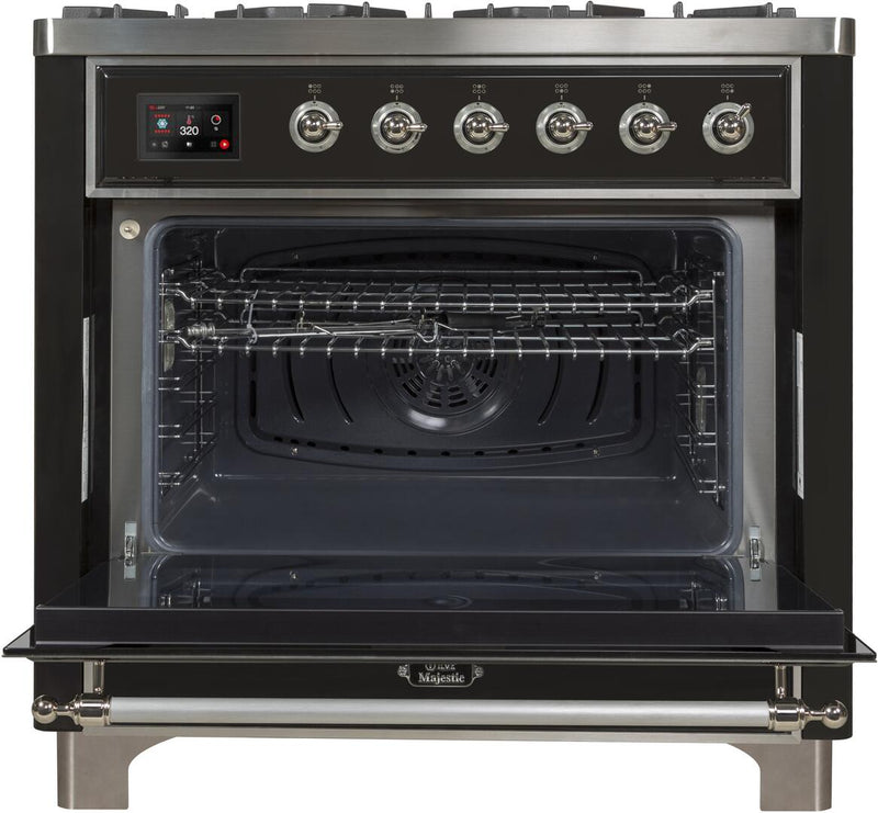 ILVE 36" Majestic II Dual Fuel Range with 6 Burners and Griddle - 3.5 cu. ft. Oven - Chrome Trim in Matte Graphite (UM09FDNS3MGC)