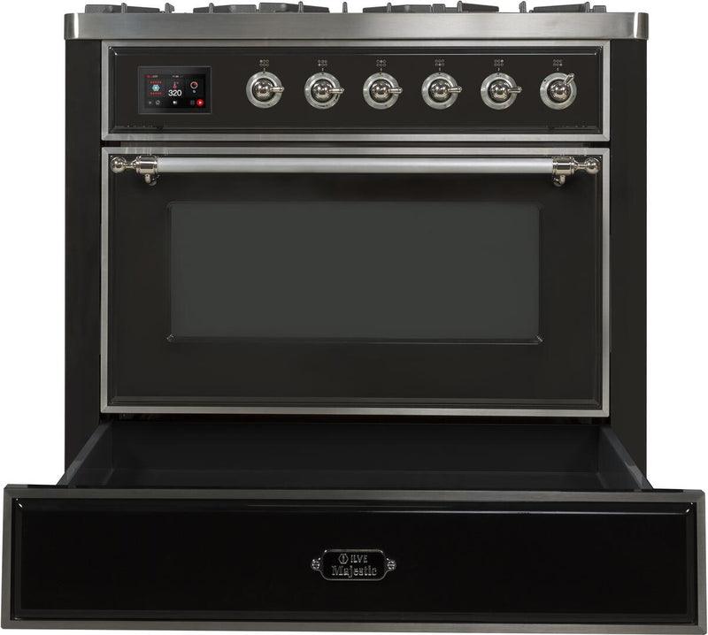 ILVE 36" Majestic II Dual Fuel Range with 6 Burners and Griddle - 3.5 cu. ft. Oven - Chrome Trim in Matte Graphite (UM09FDNS3MGC)