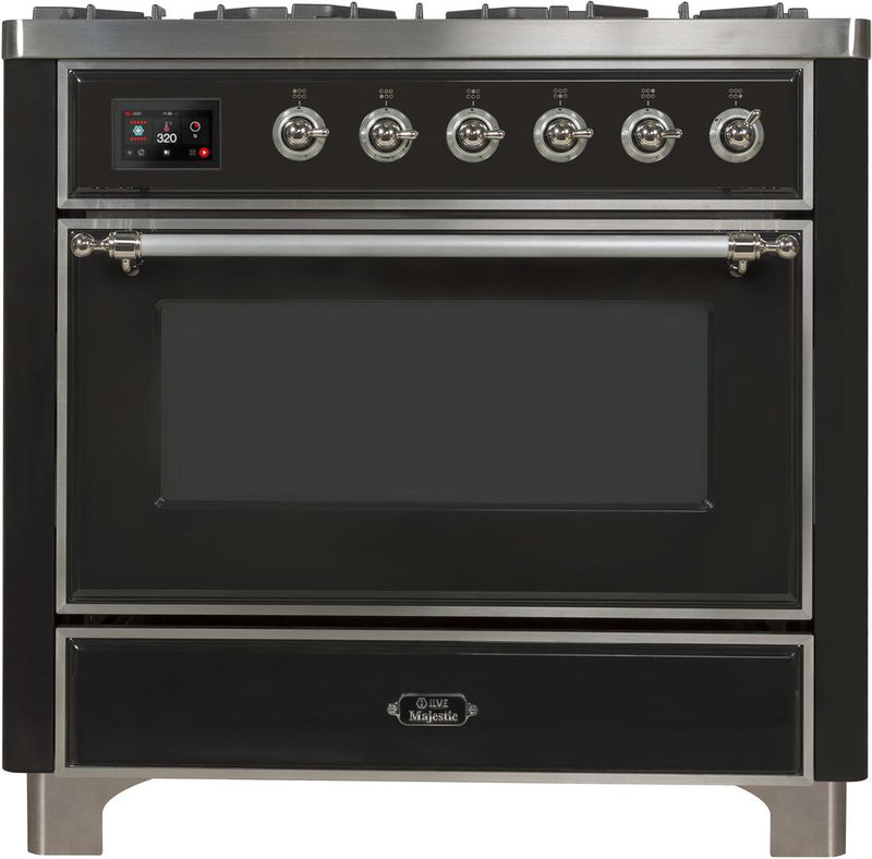 ILVE 36" Majestic II Dual Fuel Range with 6 Burners and Griddle - 3.5 cu. ft. Oven - Chrome Trim in Matte Graphite (UM09FDNS3MGC)