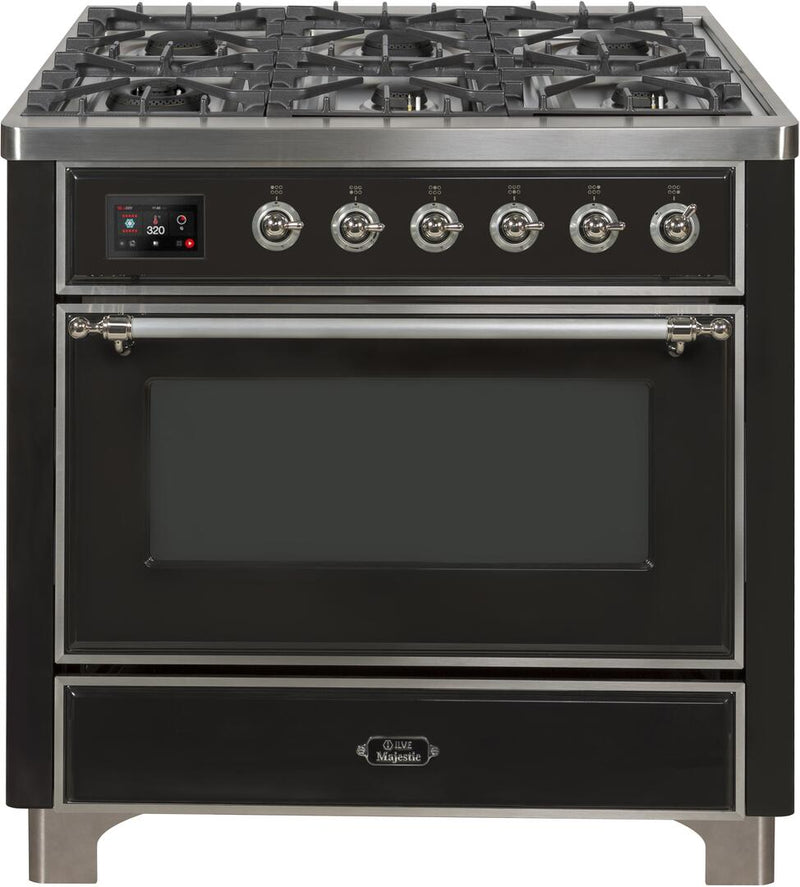 ILVE 36" Majestic II Dual Fuel Range with 6 Burners and Griddle - 3.5 cu. ft. Oven - Chrome Trim in Matte Graphite (UM09FDNS3MGC)