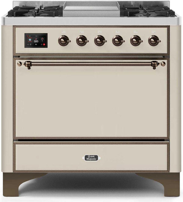 ILVE 36" Majestic II Dual Fuel Range with 6 Burners and Griddle - 4.1 cu. ft. Oven - Bronze (UM09FDQNS3AWB)