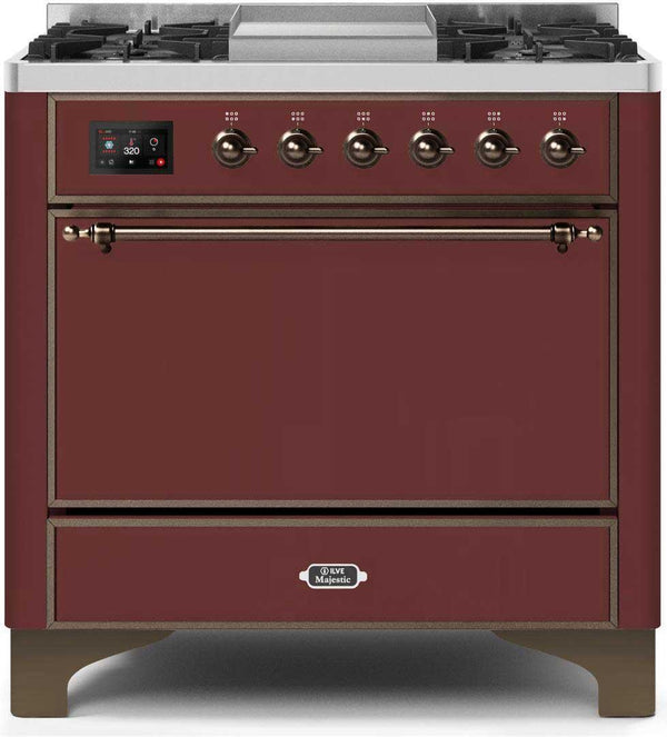 ILVE 36" Majestic II Dual Fuel Range with 6 Burners and Griddle - 4.1 cu. ft. Oven - Bronze (UM09FDQNS3BUB)