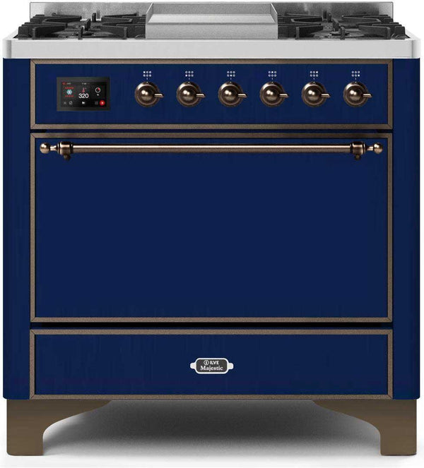 ILVE 36" Majestic II Dual Fuel Range with 6 Burners and Griddle - 4.1 cu. ft. Oven - Bronze (UM09FDQNS3MBB)