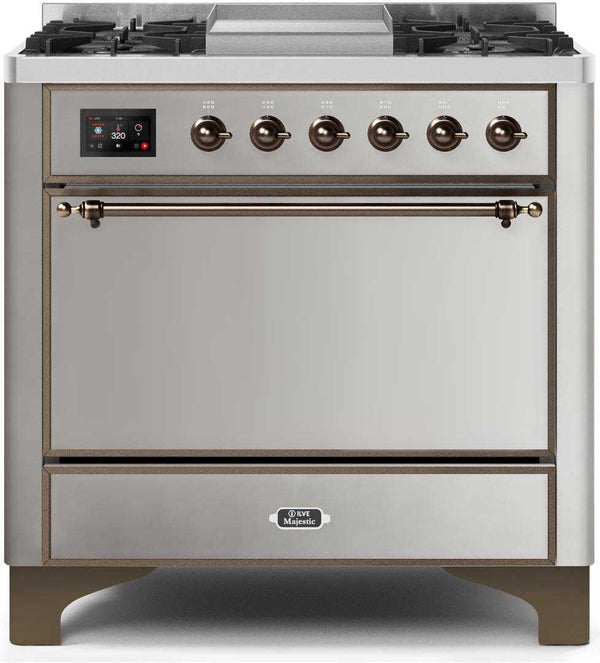 ILVE 36" Majestic II Dual Fuel Range with 6 Burners and Griddle - 4.1 cu. ft. Oven - Bronze (UM09FDQNS3SSB)