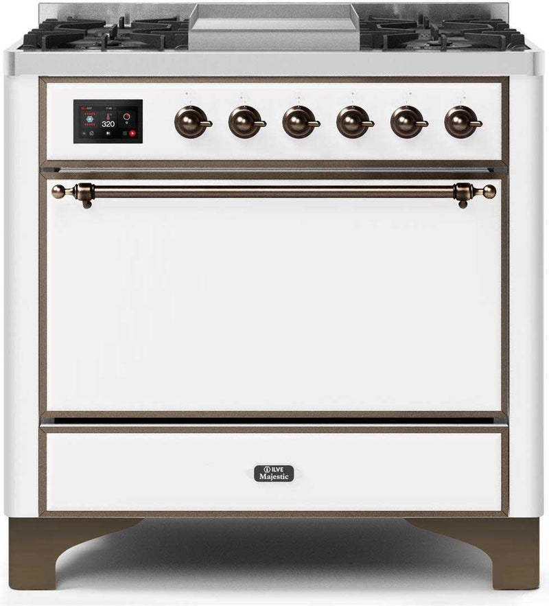 ILVE 36" Majestic II Dual Fuel Range with 6 Burners and Griddle - 4.1 cu. ft. Oven - Bronze (UM09FDQNS3WHB)