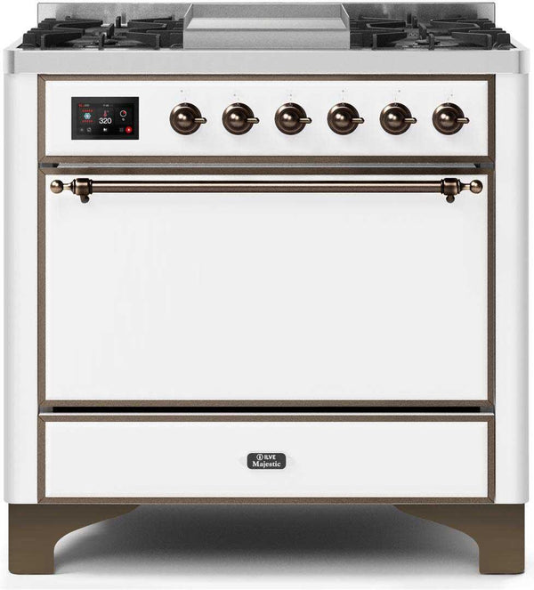 ILVE 36" Majestic II Dual Fuel Range with 6 Burners and Griddle - 4.1 cu. ft. Oven - Bronze (UM09FDQNS3WHB)