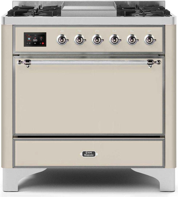 ILVE 36" Majestic II Dual Fuel Range with 6 Burners and Griddle - 4.1 cu. ft. Oven - Chrome (UM09FDQNS3AWC)