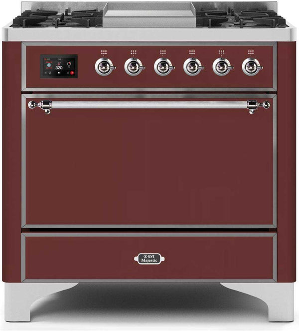 ILVE 36" Majestic II Dual Fuel Range with 6 Burners and Griddle - 4.1 cu. ft. Oven - Chrome (UM09FDQNS3BUC)