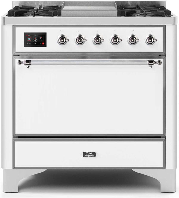 ILVE 36" Majestic II Dual Fuel Range with 6 Burners and Griddle - 4.1 cu. ft. Oven - Chrome (UM09FDQNS3WHC)