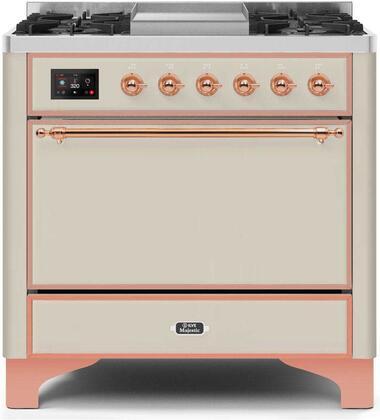 ILVE 36" Majestic II Dual Fuel Range with 6 Burners and Griddle - 4.1 cu. ft. Oven - in Antique White with Copper Trim (UM09FDQNS3AWP)