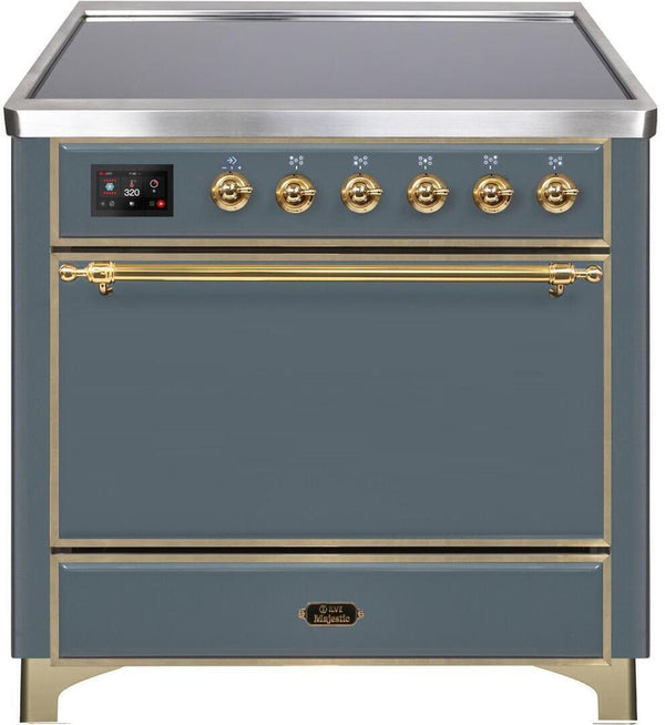 ILVE 36" Majestic II Series Freestanding Electric Single Oven Range with 5 Elements in Blue Grey with Brass Trim (UMI09QNS3BGG)