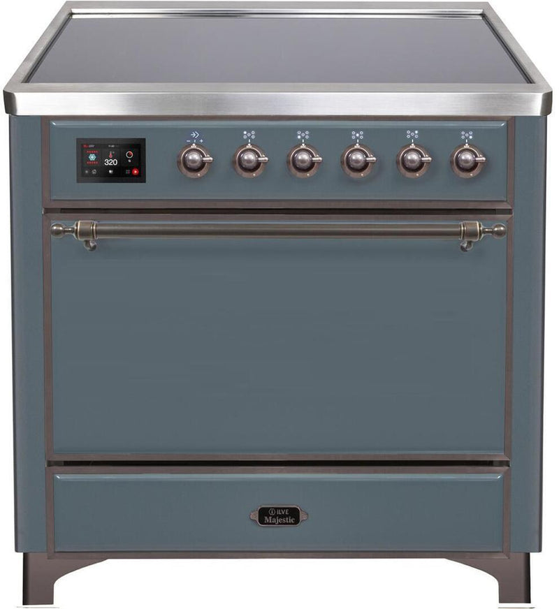 ILVE 36" Majestic II Series Freestanding Electric Single Oven Range with 5 Elements in Blue Grey with Bronze Trim (UMI09QNS3BGB)