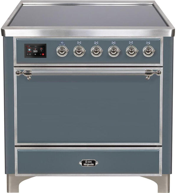 ILVE 36" Majestic II Series Freestanding Electric Single Oven Range with 5 Elements in Blue Grey with Chrome Trim (UMI09QNS3BGC)