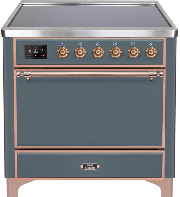 ILVE 36" Majestic II Series Freestanding Electric Single Oven Range with 5 Elements in Blue Grey with Copper Trim (UMI09QNS3BGP)